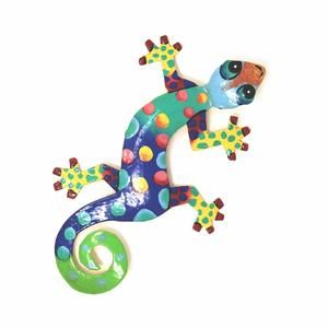 8" Painted Gecko Recycled Haitian Metal Wall Art Blue Green, Florida😒